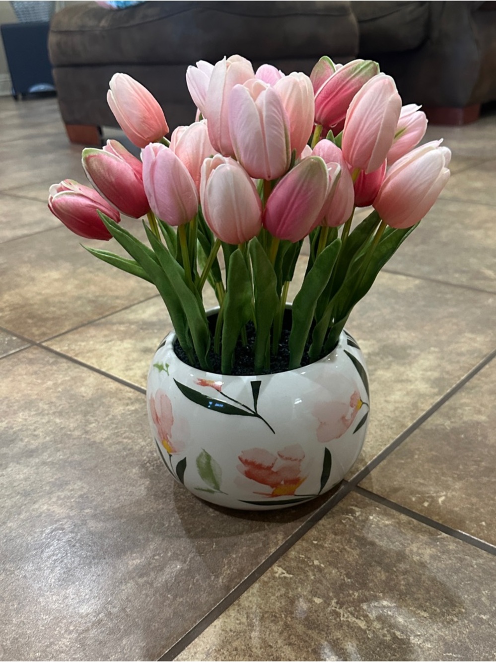 Pink Tulip Ceramic Vase Arrangement - Unbranded